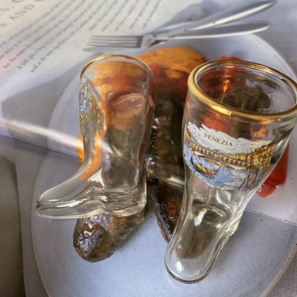 2 Pcs Boots Shot Glass Italy, Rome, Venezia, Pisa, Souvenir